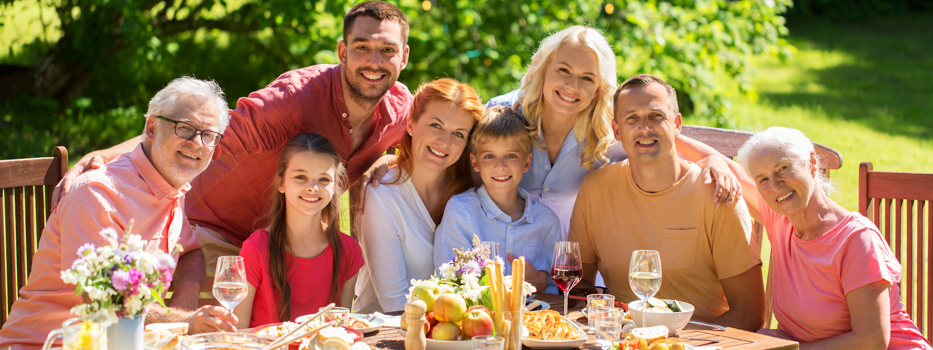 Family enjoying outdoor dining and farm fresh food
