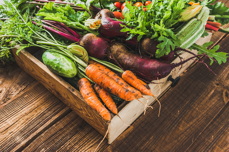 A box of farm fresh vegetables